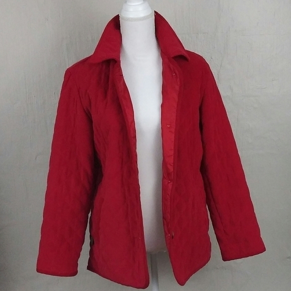 David Brooks Red Quilted Faux Suede Point Collar Long Sleeve Button Up Jacket - Picture 3 of 8